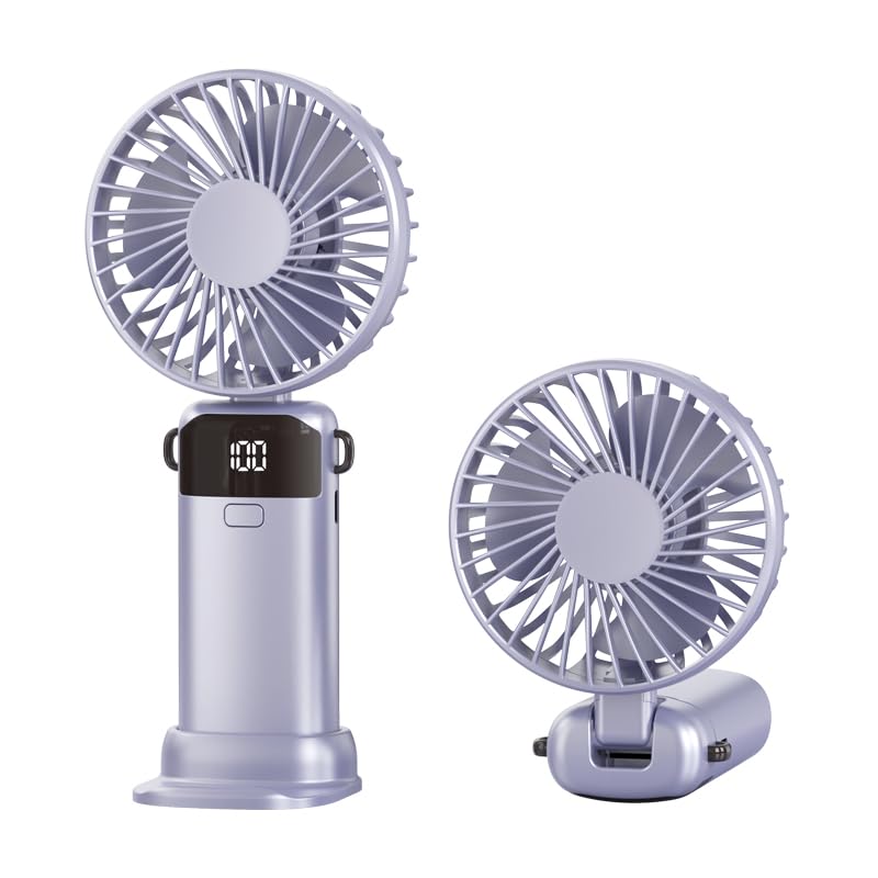 Handheld Fan, Portable Mini 3-in-1 Personal Neck/Desk/Hand Fan, USB-C Rechargeable with 5 Speeds Up to 10H, LED Display, Foldable Desktop Fans for Travel, Commuting, Office, Indoor, Outdoor