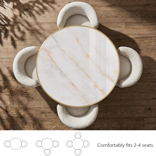 Image of 31.5 inch Tulip Table, Small Round Dining Table, Marble Bistro Table | 1.2 inch Marble Tabletop, Waterproof\Heat Resistant\Scratch Resistant\Easy Clean\Stable\Restaurants\Small Spaces\Marble Gold