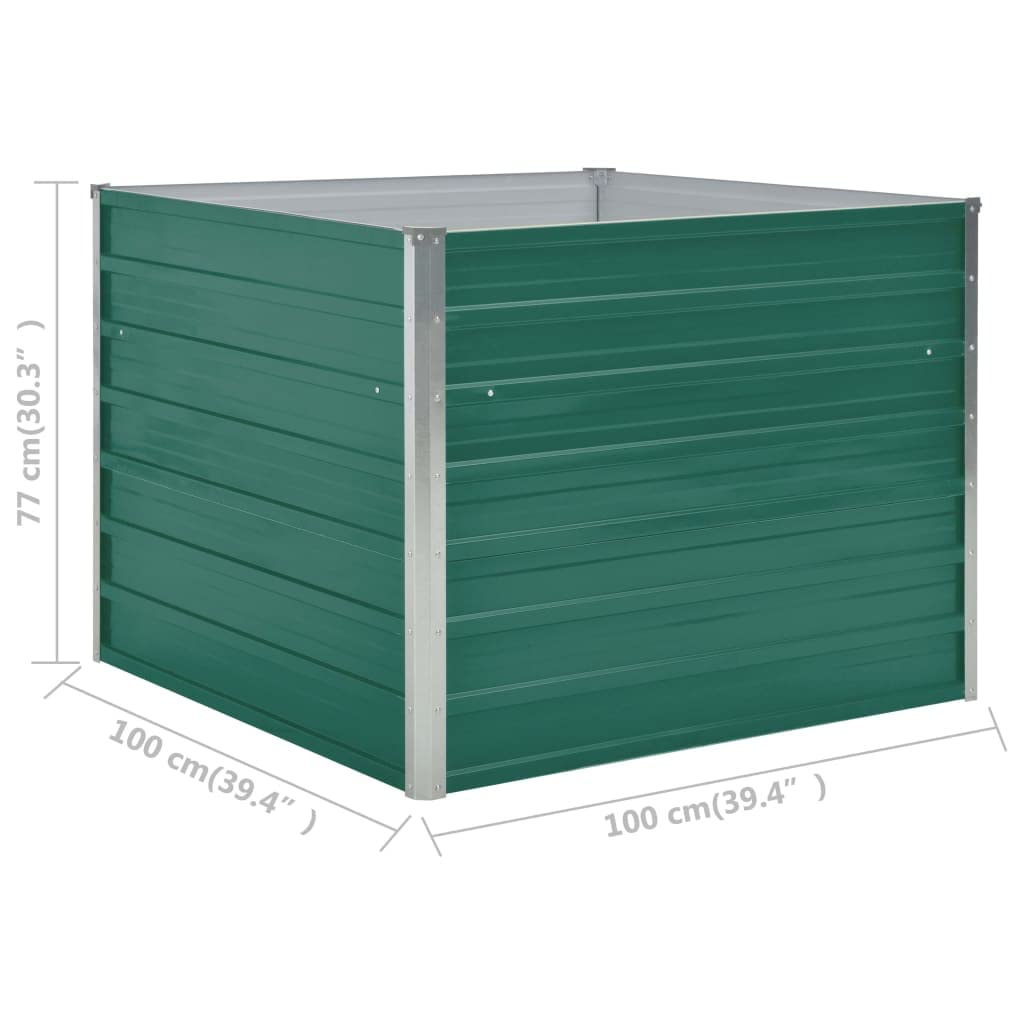 Jardinera de acero galvanizado verde 100 x 100 x 77 cm con suelo abierto – robusta maceta para jardín, balcón y terraza, drenaje óptimo y bordes seguros
