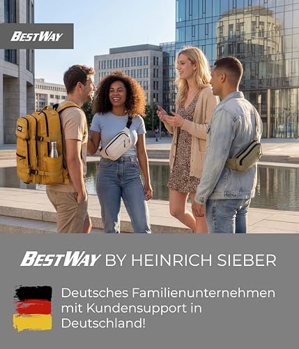 BestWay Hüfttasche – Damen Herren Bauchtasche mit Hauptfach & Frontfach – Crossbody-Umhängetasche mit verstellbarem Gurt – leichte Tasche für Reisen, Sport, Festivals & Alltag (Schwarz)