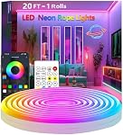 20Ft Neon Rope Lights,Flexible Led Rope Lights Control with App/Remote,Multiple Modes Rope Light,IP65 Outdoor Waterproof,Music Sync Light Strip for Bedroom