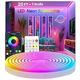 20Ft Neon Rope Lights,Flexible Led Rope Lights Control with App/Remote,Multiple Modes Rope Lights,IP67 Outdoor Waterproof,Music Sync Light Strip for Bedroom