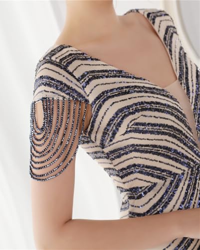 Image of houstil Formal Dresses for Women Sequin 1920s Full Length Evening Party Gown Great Gatsby Cocktail Wedding Dress