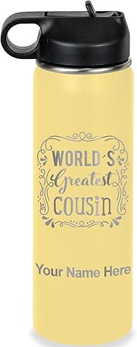 Miniatura 23 de LaserGram Botella de agua de doble pared con tapa abatible de 20 onzas con pajilla, el primo más grande del mundo, grabado personalizado incluido