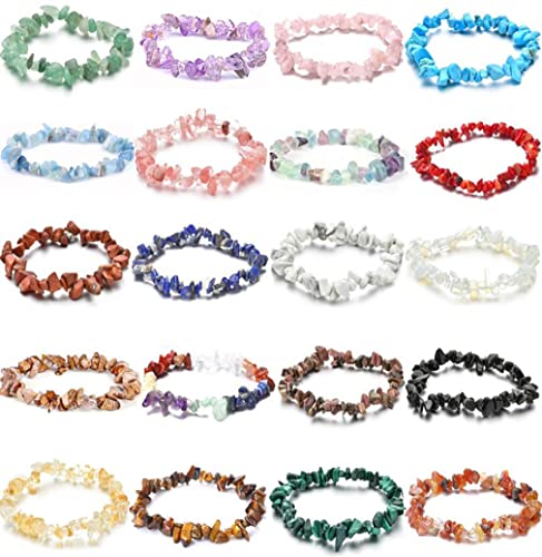 Mozaka 20Pcs Crystal Chip Bracelets Set For Women Natural Gemstone Bracelets Crystal Healing Bracelets Irregular Chips Beads Bracelet Stretch Relief Reiki Yoga Bracelet #TOP15