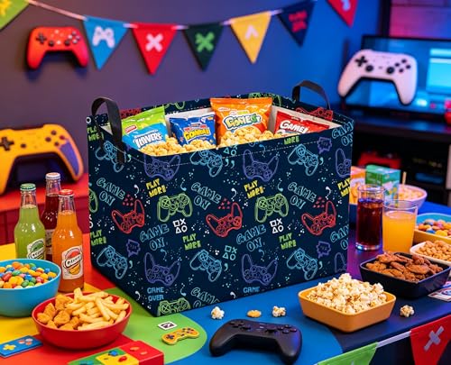 Image of Sanjiaofeng Rectangular Game Basket for Kids,Kid Games Controller Bin,Cool Baby Storage Basket,Baby Storage Bin,Gift Baskets,Room Decor(Line Game Console)