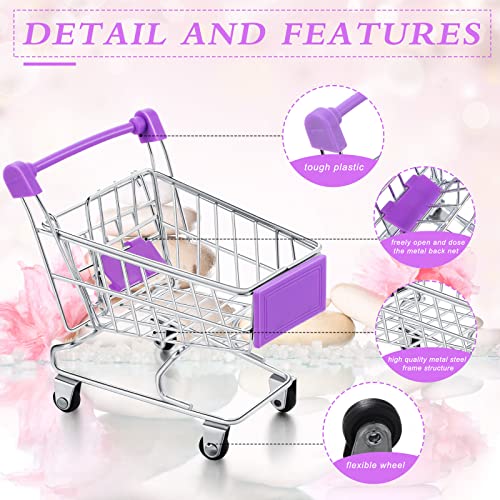 Hotop 3 Pieces Mini Shopping Cart Small Supermarket Cart Handcart Shopping Utility Cart Kids Metal Shopping Cart Mode Storage Shopping Carts (Rose Red, Purple, Light Blue) #TOP2