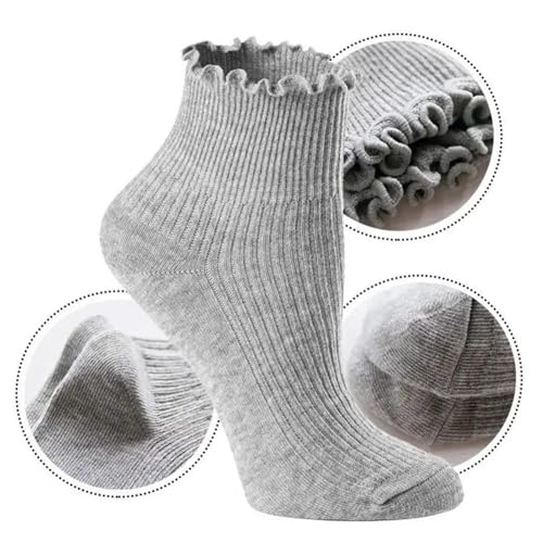 Tipi Toe Womens 3 Pairs Turn-Cuff Solid Lettuce Edge Lightweight Quarter Length Ruffle Socks Size 9-113