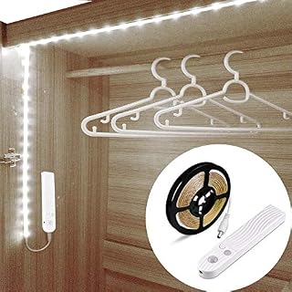 keyaway Motion Sensor Strip Lights,Sensor Night Light,3m Flexible Rope Lights,Battery Powered,LED Strip Lights for Wardrobe,Room,Bed,Cabinet,Kitchen Lighting (2 Meters, Coolwhite)