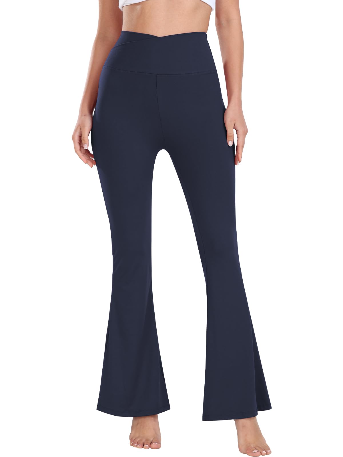 Ridshy Falre Leggings for Women High Waisted Yoga Pants Crossover Workout Legging Bootcut Flared Dress Pants 2 Pack