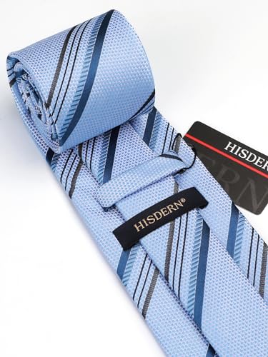 Image of HISDERN Stripe Tie Mens Ties with Pocket Square Set Classic 3.4'' Silk Formal Necktie Handkerchief for Business Wedding