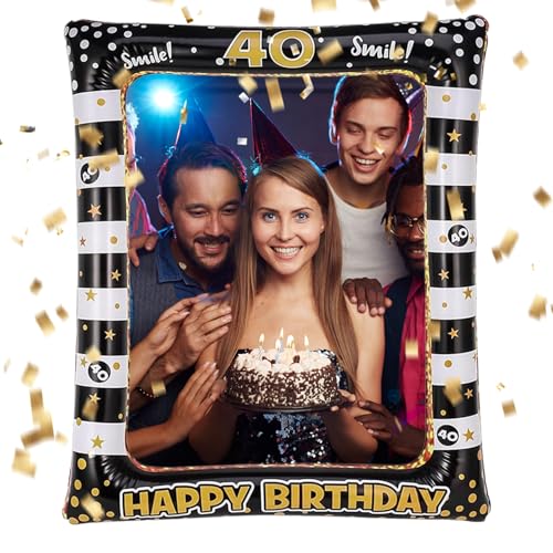 40. Accesorios para Fotos de cumpleaños, Accesorios para Fotos de Fiesta, Marco de Fotos Inflable, Happy Birthday Photo Booth Props para Mujeres y Hombres, decoración de Fiesta de (40 años, 40 años)
