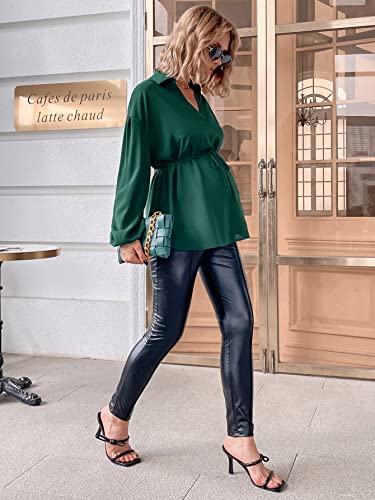 Makemechic Women's Maternity Blouse Long Sleeve Collar V Neck Pregnancy Peplum Top Dark Green Xl #TOP5