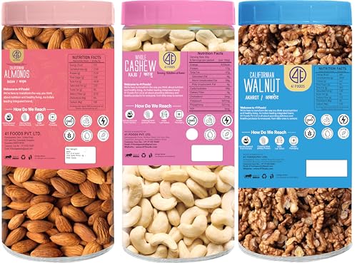 Image of 41 Foods Premium Dry Fruits Combo of Almonds Cashews and Walnuts | Pack of 3 | 250g Each | 750g