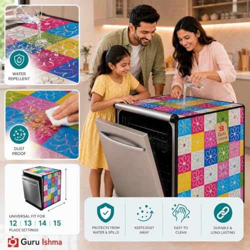 Image of Dishwasher Cover for 12 to 15 Place Setting | Water-Resistant Dustproof Zip Cover | Universal Fit Compatible with Bosch, LG, IFB, Hafele, Faber & More | 63 x 63 x 88 cm | Design 14