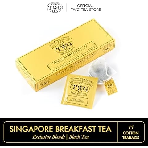 TWG Tea | Singapore Breakfast Tea | Black Tea & Green Tea | Vanilla & Spices | 15 Hand Sewn Cotton Tea Bags | Gift Set Cover