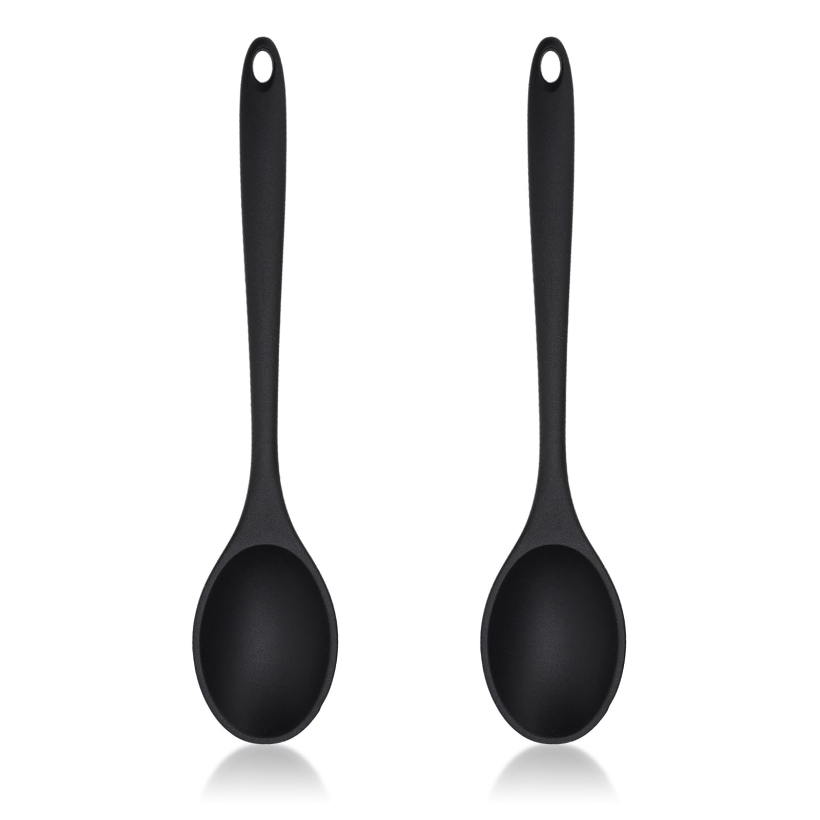 2 Pcs Silicone Serving Spoon Set – Black Heat-Resistant Nonstick Kitchen Spoons with Durable Nylon Core – Cooking, Stirring, Scooping, and Mixing Utensils, Easy to Clean