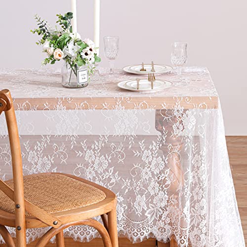 QueenDream Classic Wedding Lace Tablecloth 5 Pack 60 x 120 Inch White Lace Tablecloth Overlay Party Table Cover for Bridal