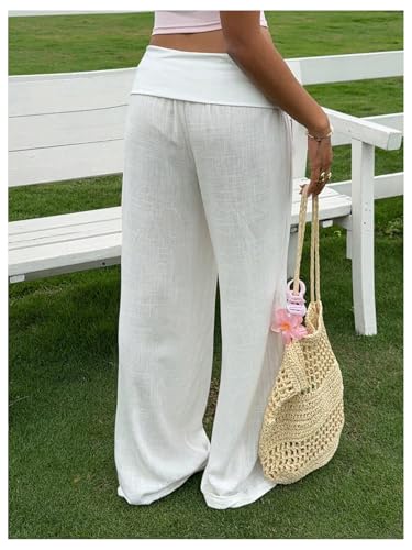 SOLY HUX Women's Wide Leg Pants Elastic Low Rise Baggy Casual Beach Long Trousers2