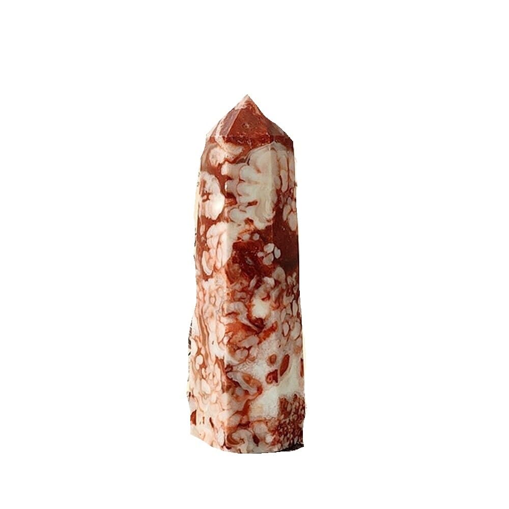 Natural Crystal Hexagonal Prism Ornaments - Pink and White Agate Column Raw Stone Decor(Ambersquaresolution,7-8cm)