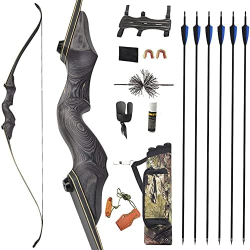 wolfman 60 Zoll Takedown Recurvebogen Set Erwachsene 25-65 Lbs BogenschießEn Jagdbogen Pfeil Und Bogen Set Erwachsene Sportbogen Recurve Bogen Set linkshändig Rechtshändig (grau Set, Links 35Lbs)