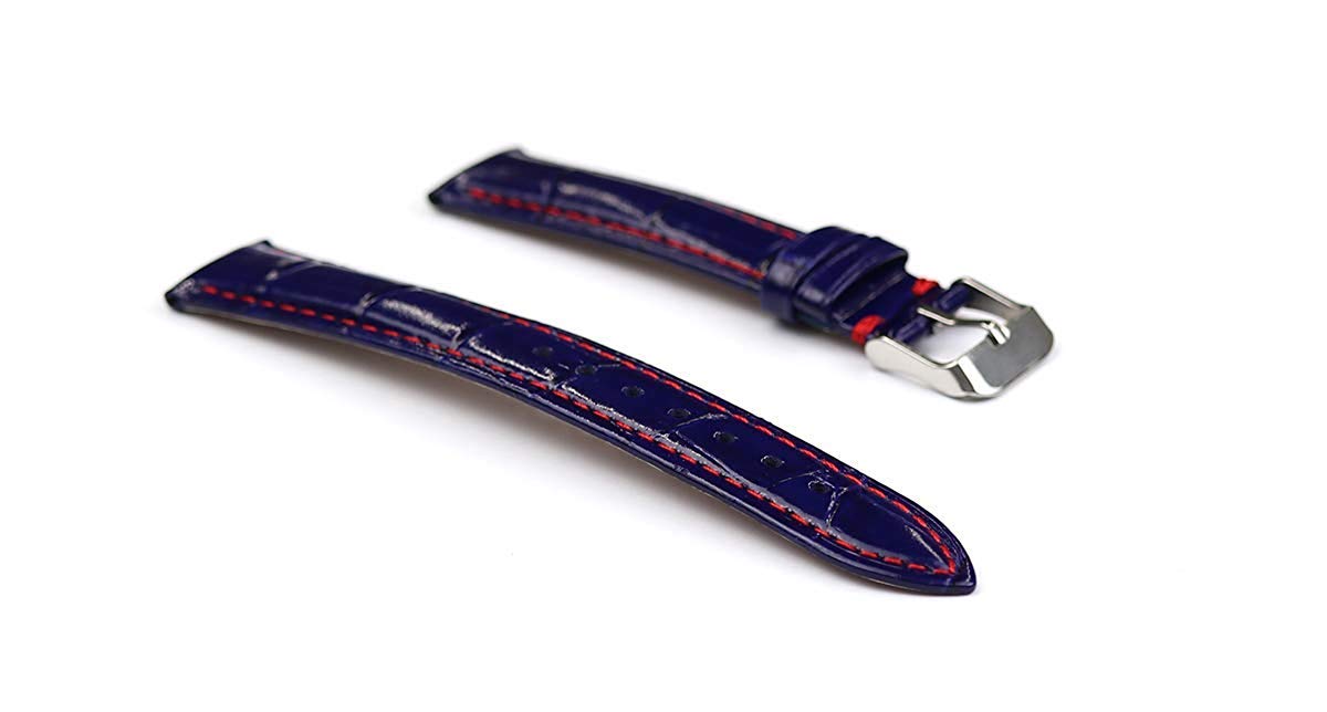 Amazon | 腕時計 レザー ベルト 18mm ネイビー 紺 赤 ステッチ