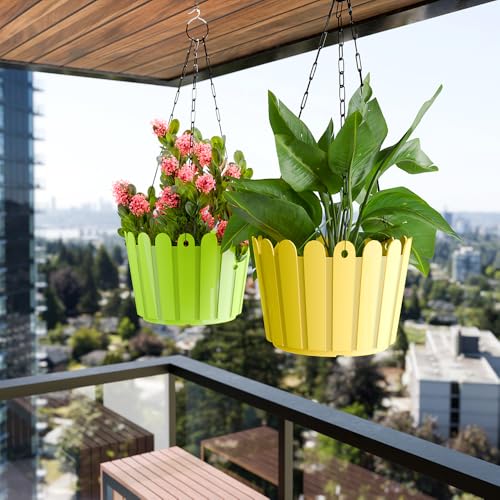 Image of YUCCABE ITALIA SHERA Hanging Fence 8 INCH Planter Pot Plastic Flower Hanging Pots for Home Decoration Sutiable for Indoor and Outdoor (Green, Pack of 3)