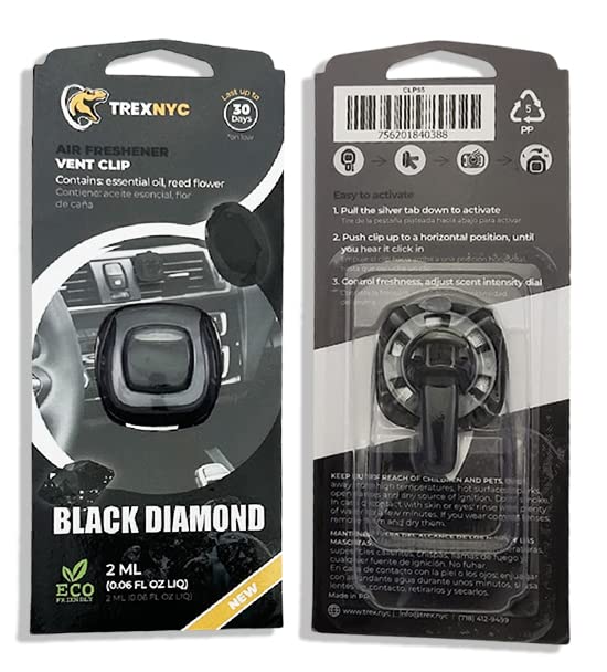 Car Air Fresheners Vent Clips, Essential Car Odor Eliminator, Perfect Scented Car Accessories, For Long Lasting Fragrance up to 30 days, 0.07 FL.OZ (Black Diamond, 1 Pack)