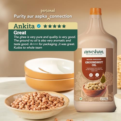 Image of Anveshan Wood Cold Pressed Groundnut Peanuts Oil 3 Litre | HDPE Can | Kolhu /Kacchi Ghani /Chekku /Ganuga | Peanut Oil | Natural | Chemical-Free | Cold Pressed Groundnut Oil for Cooking (Pack of 2)
