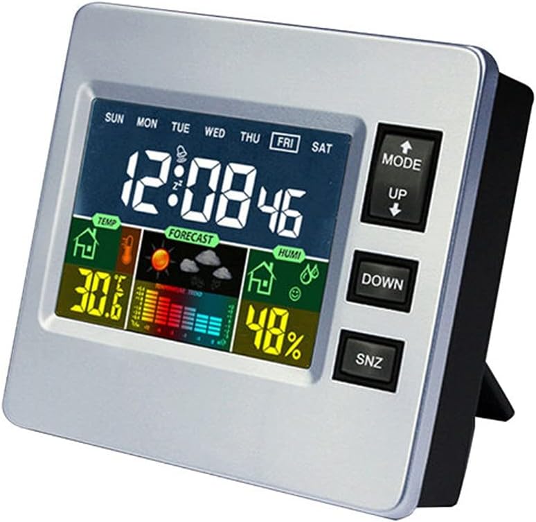 Voice Control Weather Station LCD Color Screen Digital Thermometer Humidity Snooze Clock Sunrise Sunset Calendar Week