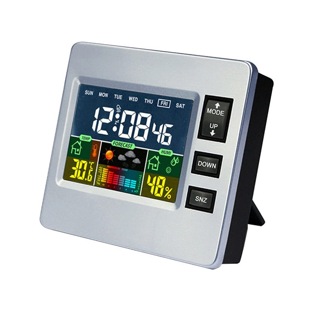 Voice Control Weather Station LCD Color Screen Digital Thermometer Humidity Snooze Clock Sunrise Sunset Calendar Week