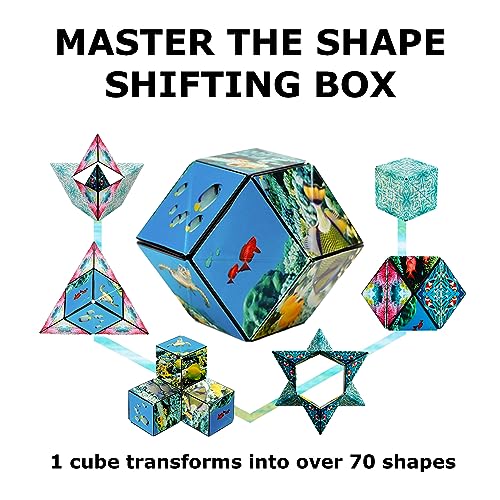 Image of Shashibo Shape Shifting Box - Award-Winning, Patented Fidget Cube w / 36 Rare Earth Magnets - Transforms Into Over 70 Shapes, Gift Box, Download Fun in Motion Toys Mobile App (Undersea, 2 Pack)