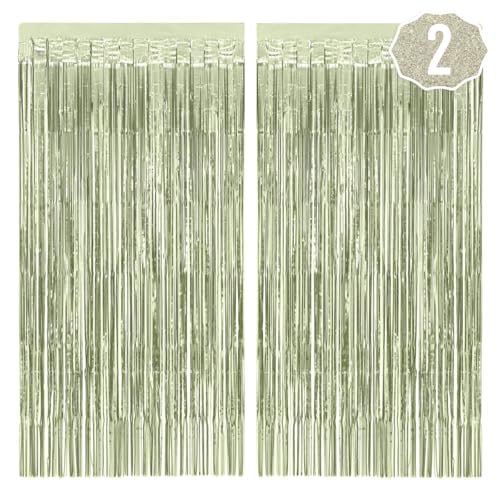Image of xo, Fetti 2pk Sage Green Foil Curtain | Camp Bachelorette, Birthday Decor | Party Decorations, Party Supplies, Birthday Photo Booth, Camp Bach Decor, Bridal Shower Backdrop