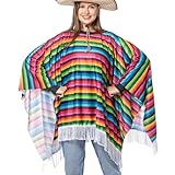 Lastclream Mexican Serape Poncho Costume for Women Cinco De Mayo Outfit Sarapes Fiesta Ponchos for Adults (Colorful)