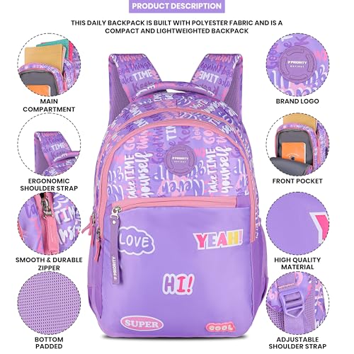 Image of Priority Blockbuster 004 Polyester 30 litres Lavender College Backpack For Boys & Girls|Casual Backpack For Men & Women|Office Backpack For Unisex (19 Inch|Large) - INV25334