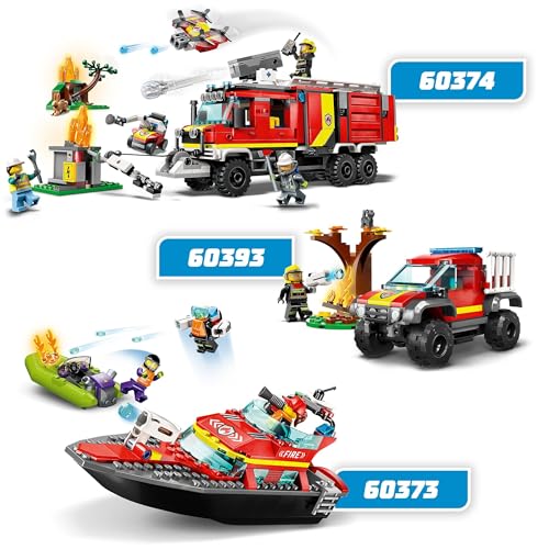 LEGO 60373 City Feuerwehrboot, Spielzeug, das im Wasser schwimmt, mit Rennboot, 3 Minifiguren und Jetpack, Feuerwehr-Boot-Spielzeug Geschenkidee für Jungen und Mädchen ab 5 Jahren