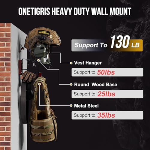 Image of OneTigris Upgraded Tactical Gear Wall Mount 2.0 - Heavy-Duty Helmet Rack for Motorcycle Helmets with Tactical Vest Hanger