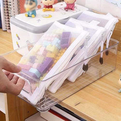 Image of 2 Stationary Transparent Folder, Mesh Zipper Folder, Student Pencil case, Document Holder, Pencil Pen Cases, Envelope Bag, Cosmetic Pouch with Zipper, Travel Organizer(Small)