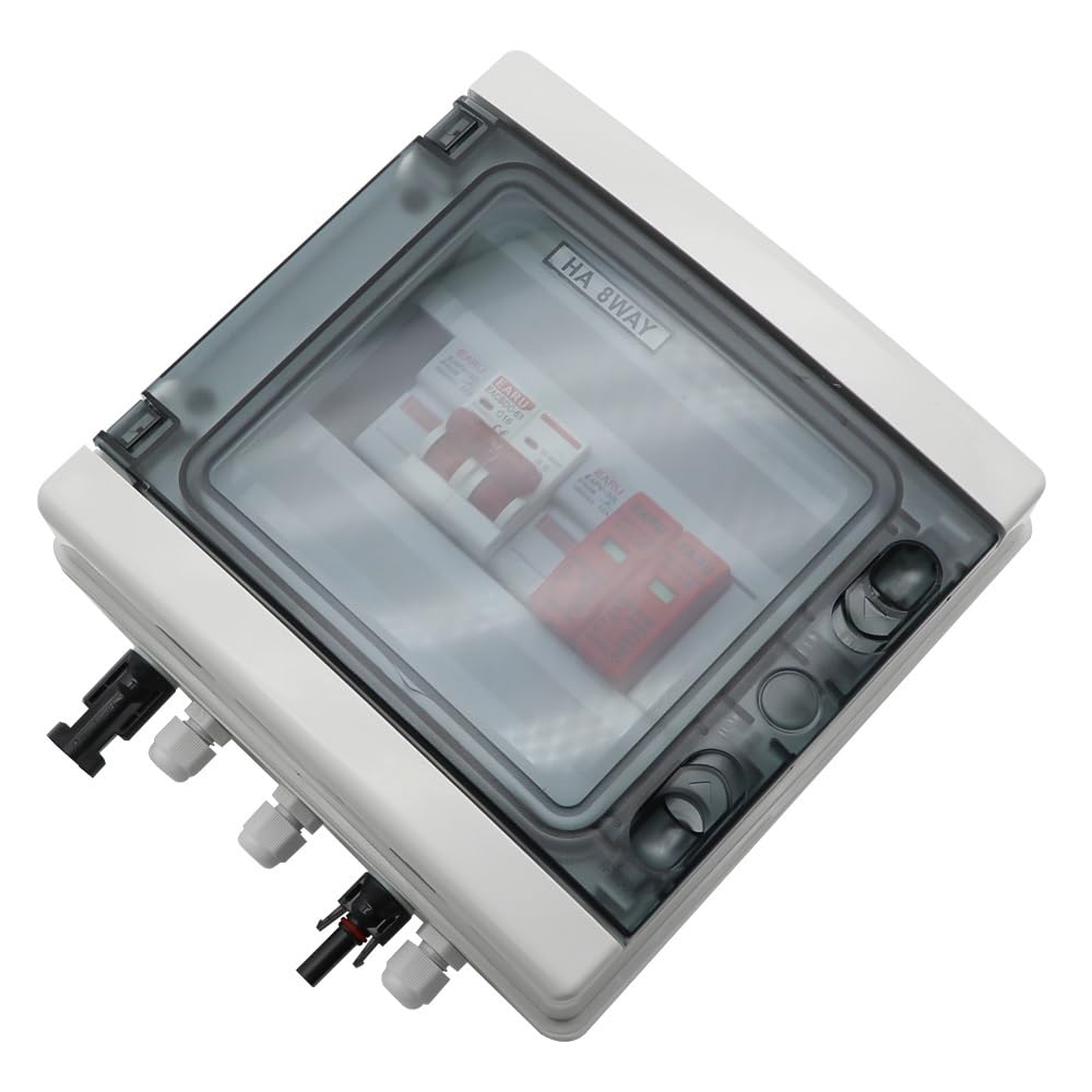 Coffret Electrique Etanche,Tableau Electrique Boîte De Combinaison Solaire Photovoltaïque PV, 500V, 1 Entrée, Sortie, Avec Protection Contre La Foudre, Fusible DC MCB SPD(DC MCB 32A)