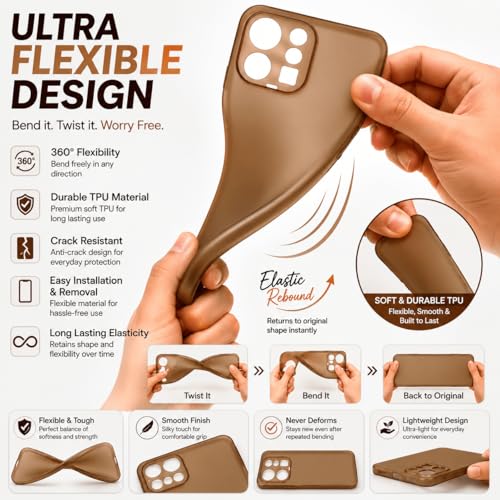Image of FIRST MART Back Cover for Vivo V70 5G | Ultra-Thin Frosted Matte Semi-Transparent Silicone Case, Anti-Slip Grip, Precise Fit | Brown