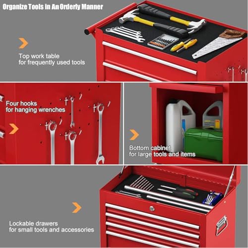 Image of Goplus 6 Drawers Tool Chest, 2-in-1 Rolling Tool Box with Universal Lockable Wheels, Protective Liner, Detachable, Auto Lock, Metal Tool Storage Cart, Heavy Duty Tool Cabinet for Garage Shop