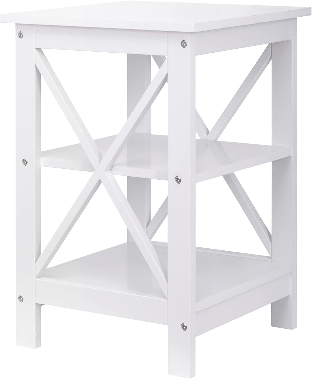 ZENY End Table, Sofa Side End Storage Shelf, Versatile X-Design Wooden Side Table, Living Room, Bedroom, Office Furniture, White