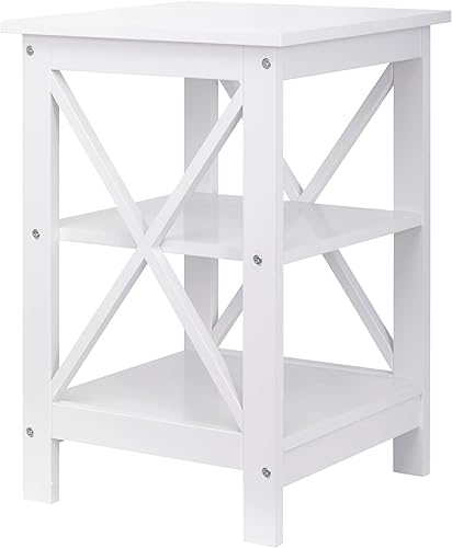 Miniatura 5 de SUPER DEAL Mesa auxiliar de 3 niveles con estantes de almacenamiento, versátil diseño X para sofá, mesa auxiliar para sala de estar, dormitorio,