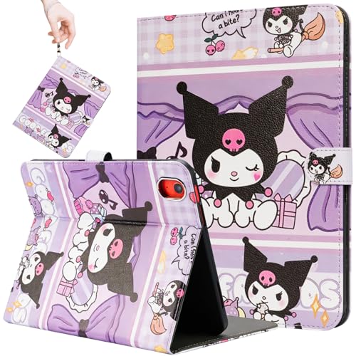 Beszeith Cute Cartoon Case for iPad 10th Generation 10.9 Inch 2022 iPad (A16) 11th Generation 11 inch 2025 with Pencil Holder Stand Auto Wake/Sleep & Wrist Band Folio Case for Kids Girls (Purple)