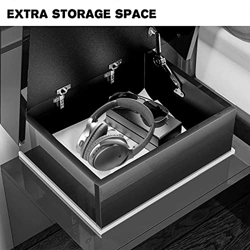 Tehrecbt 102111402 Led Nightstand Set Of 2, Black Bedside Table With High Gloss Drawers For Bedroom Furniture,Bed Side Table thumb #5
