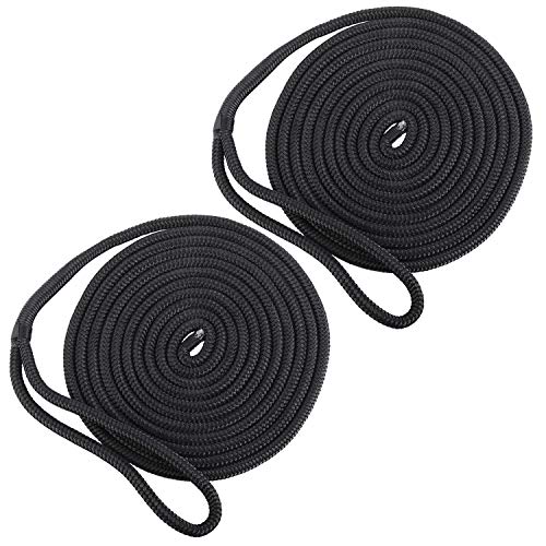 FreeTec 2tlg Boot Fenderleine Nylon Dockline Festmacherleine Fenderseil Bootsseil mit Auge 12mm Durchmesser 4.5m lang Schwarz