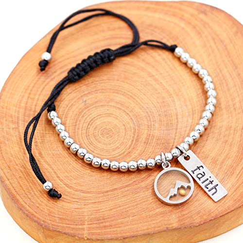 Image of Uloveido Copper Brass Beads Ball Bracelet Adjustable Braided Rope Bracelet with Mustard Seed Charm