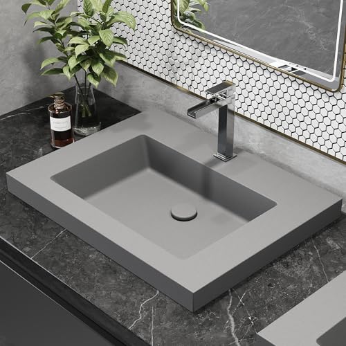 Weibath Semi Recessed Bathroom Sink, 23.4 Inch Rectangular Bathroom Vessel Sink, Drop-In Countertop...