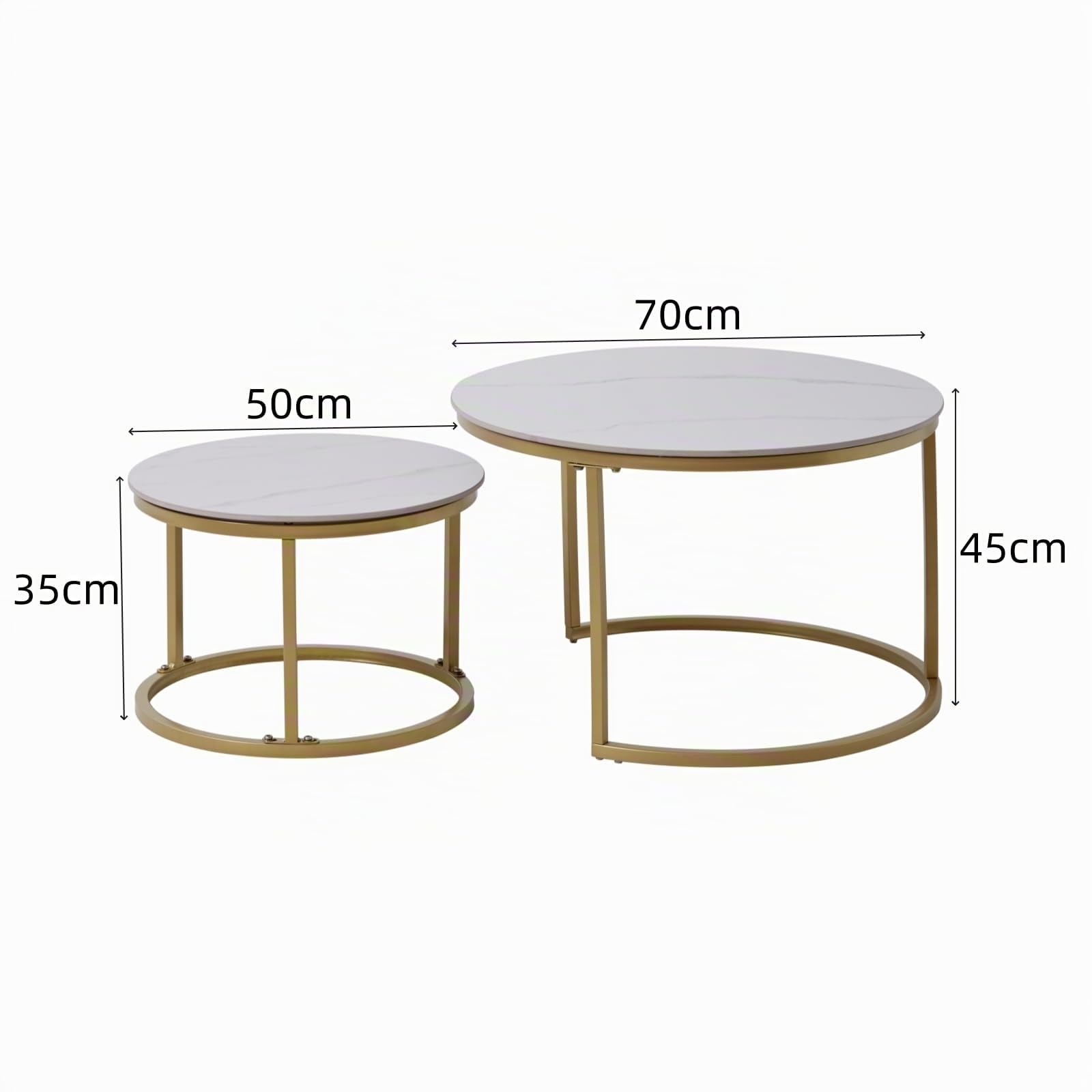 Mesa de Centro Redonda, Mesa Auxiliar de Sala de Estar de Piedra Sinterizada de Mármol Blanco, Mesa de Centro Nórdica con Patas de Metal, Adecuada para Sala de Estar, Balcón-Marco Dorado
