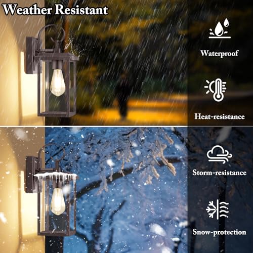 Image of BesLowe 2-Pack 15 inch Outdoor Wall Light Fixtures, Brown Modern Porch Sconces